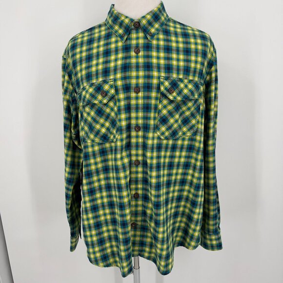 Duluth Trading Co Men's XL Extra Large Flannel Shirt Green/Yellow Plaid Cotton/P - Picture 2 of 6